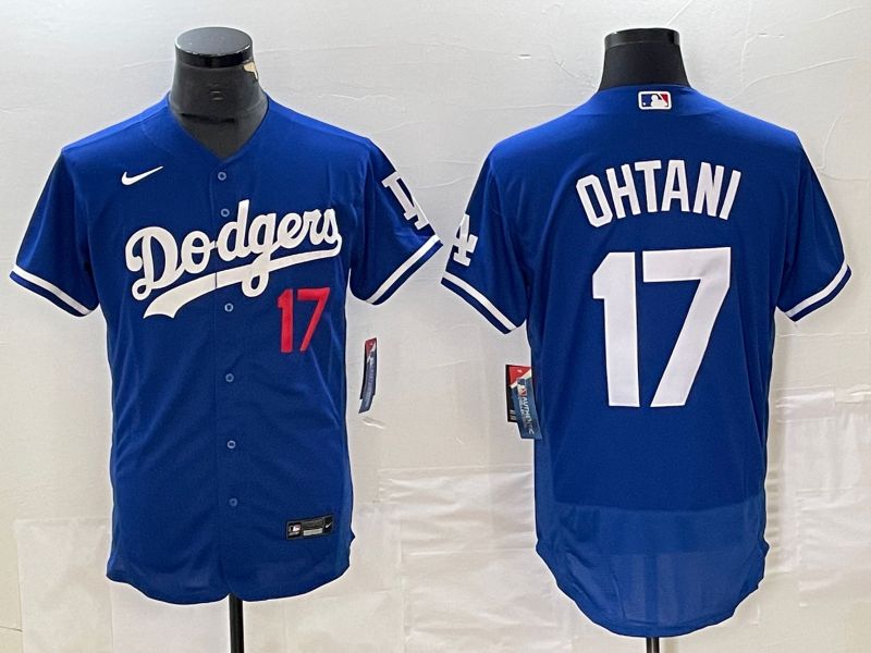 Men Los Angeles Dodgers 17 Ohtani Blue Nike Elite MLB Jersey style 2